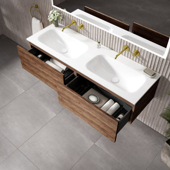 Raffinata Two Drawer Vanity Unit With Beyondstone Double Basin - Walnut 1400mm