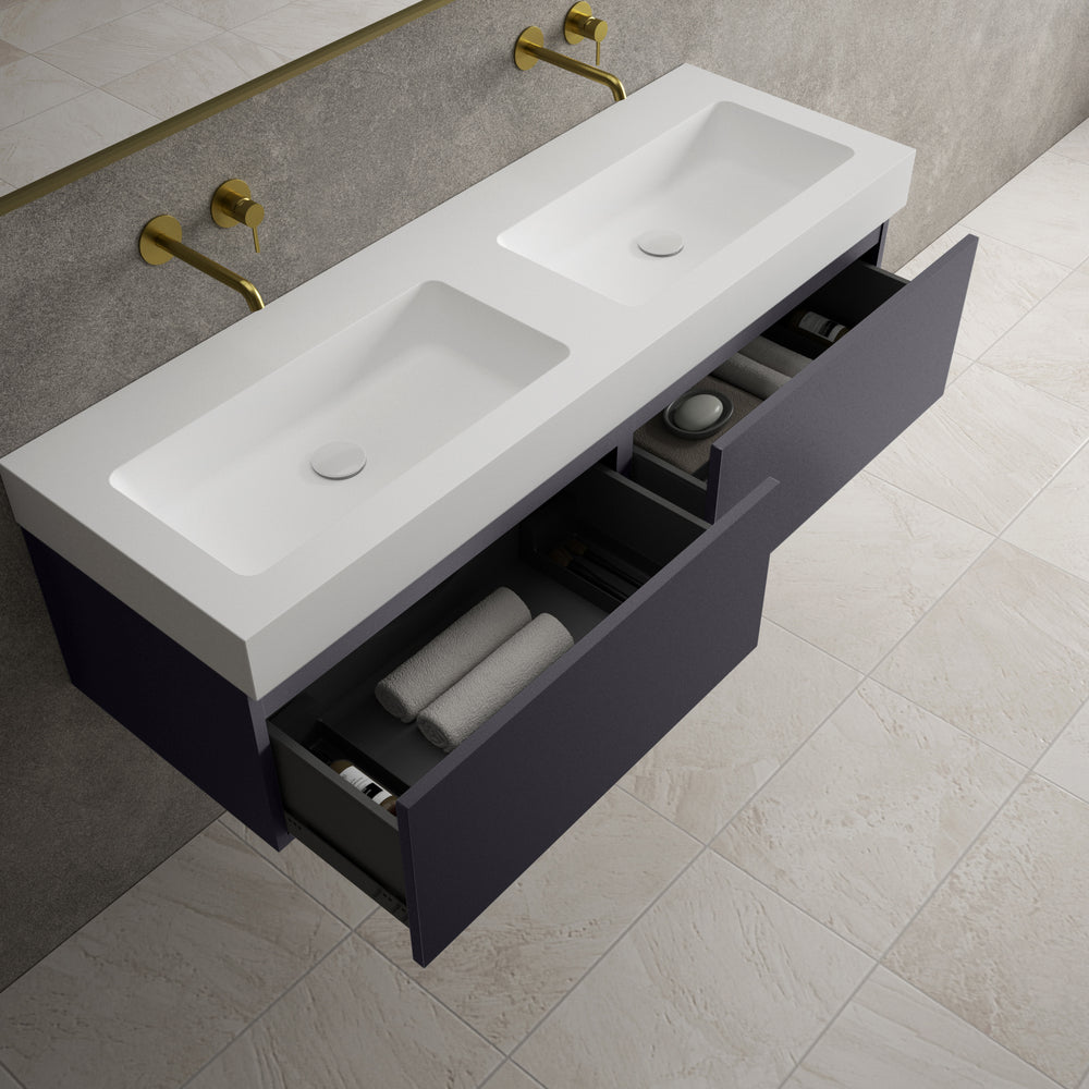 Raffinata Two Drawer Vanity Unit With Beyondstone BLOC Double Basin - Matt Graphite 1400mm