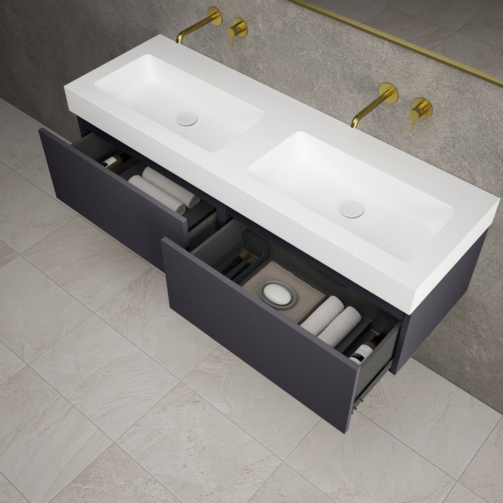 Raffinata Two Drawer Vanity Unit With Beyondstone BLOC Double Basin - Matt Graphite 1400mm