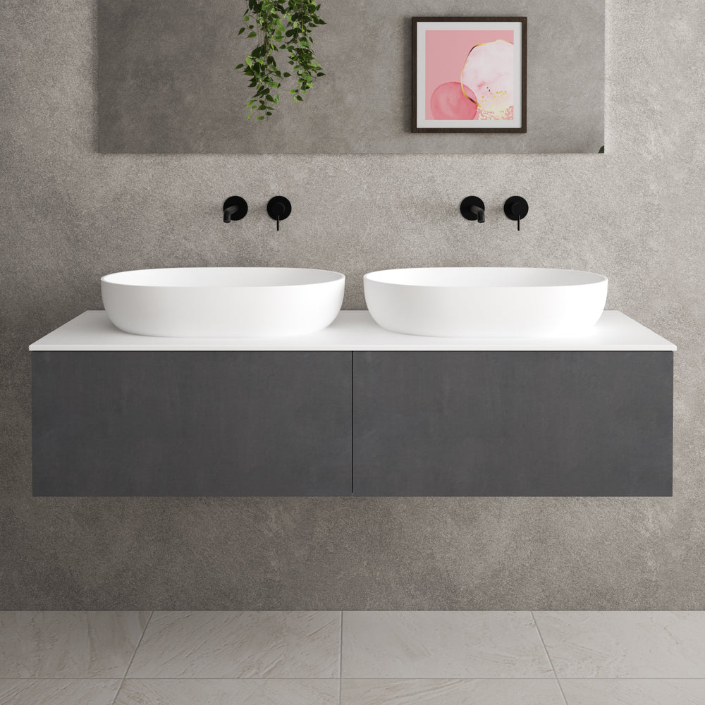 Raffinata Double Drawer Countertop Vanity Unit - Dark Concrete 1400mm