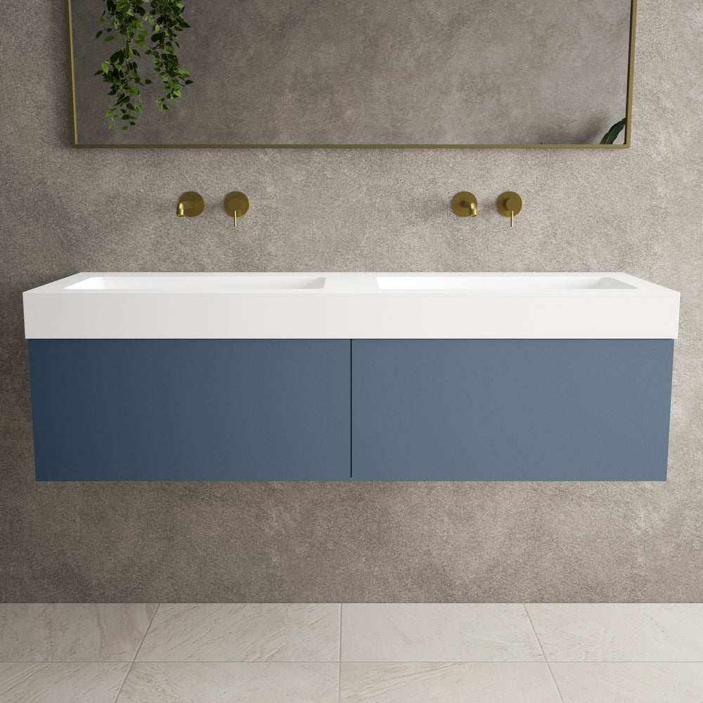 Raffinata Two Drawer Vanity Unit With Beyondstone BLOC Double Basin - Matt Navy 1400mm image