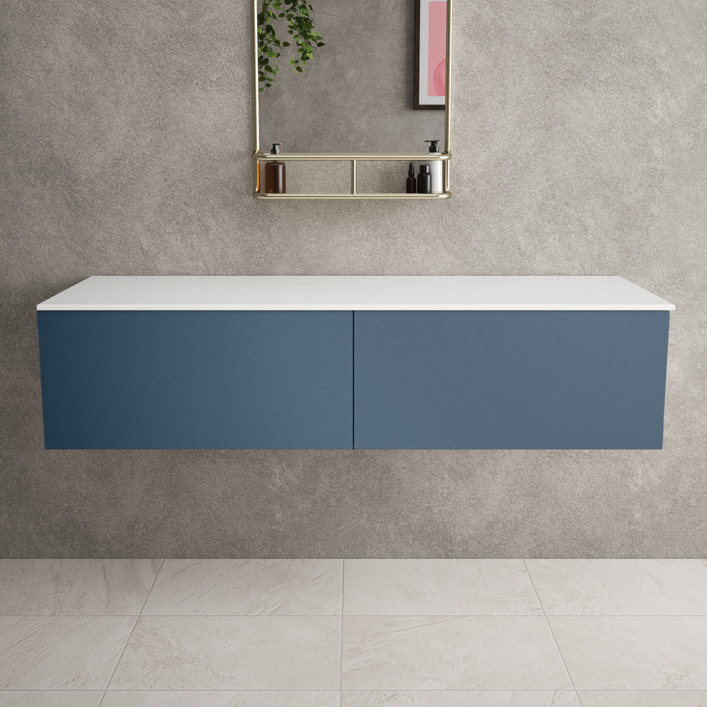 Raffinata Double Drawer Countertop Vanity Unit - Matt Navy 1400mm