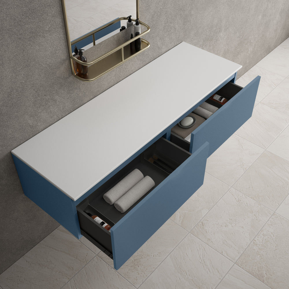 Raffinata Double Drawer Countertop Vanity Unit - Matt Navy 1400mm