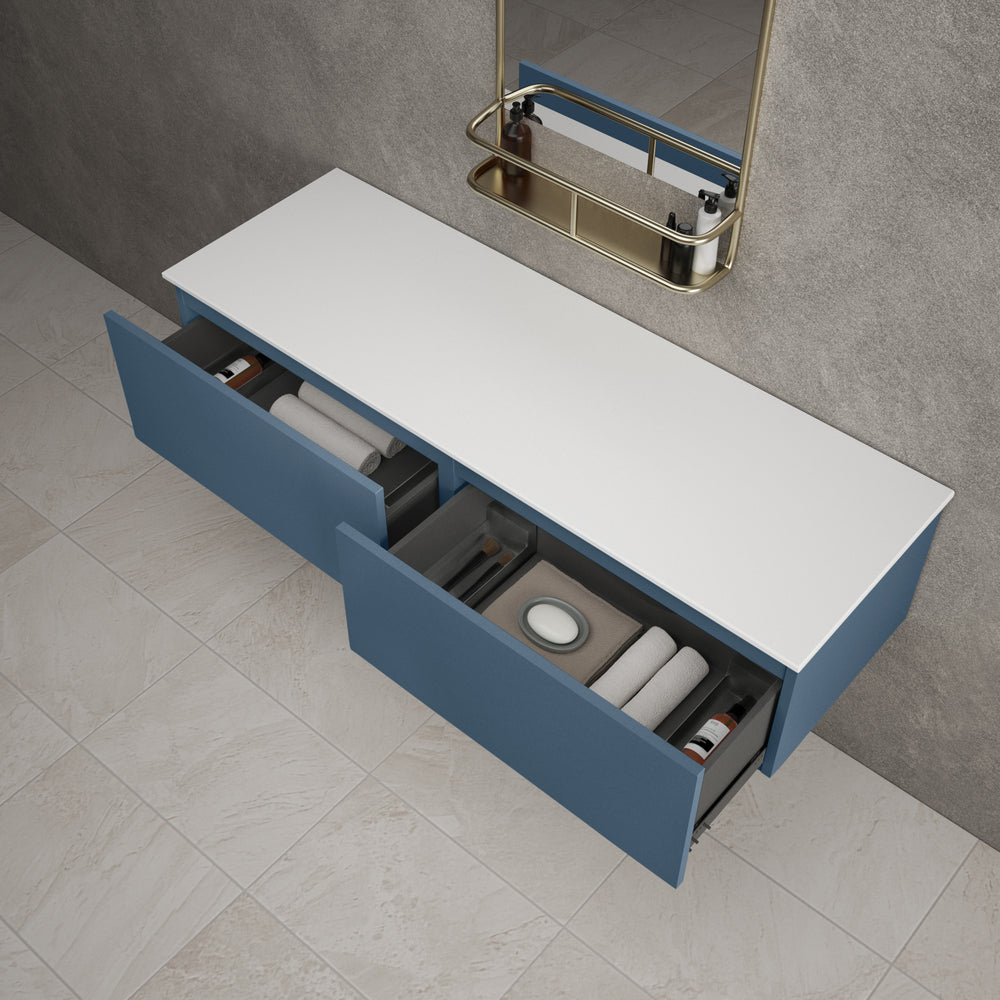 Raffinata Double Drawer Countertop Vanity Unit - Matt Navy 1400mm