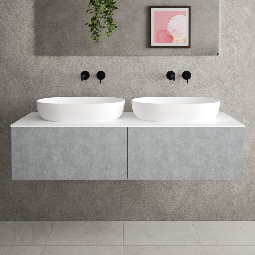 Raffinata Double Drawer Countertop Vanity Unit - Light Concrete 1400mm