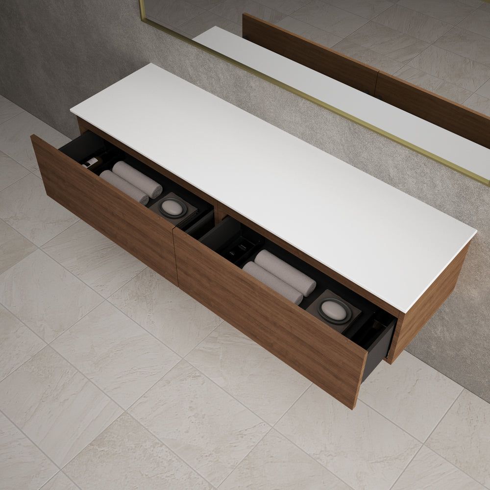 Raffinata Two Drawer Countertop Vanity Unit - Walnut 1600mm