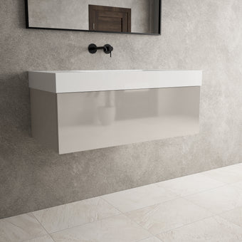 Raffinata One Drawer Vanity Unit With Beyondstone BLOC Basin - Gloss Cashmere 1000mm