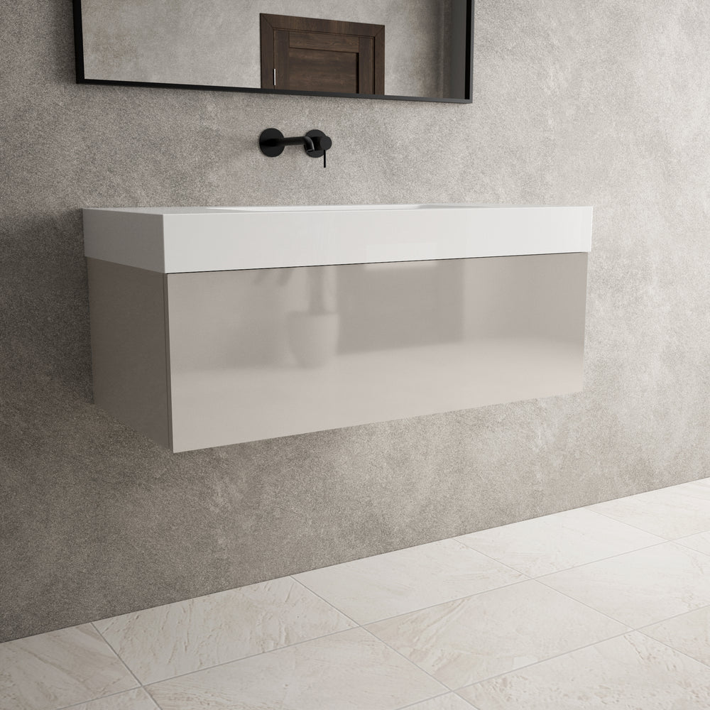Raffinata One Drawer Vanity Unit With Beyondstone BLOC Basin - Gloss Cashmere 1000mm