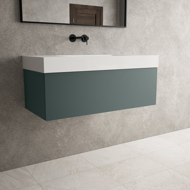 Raffinata One Drawer Vanity Unit With Beyondstone BLOC Basin - Matt Dark Green 1000mm
