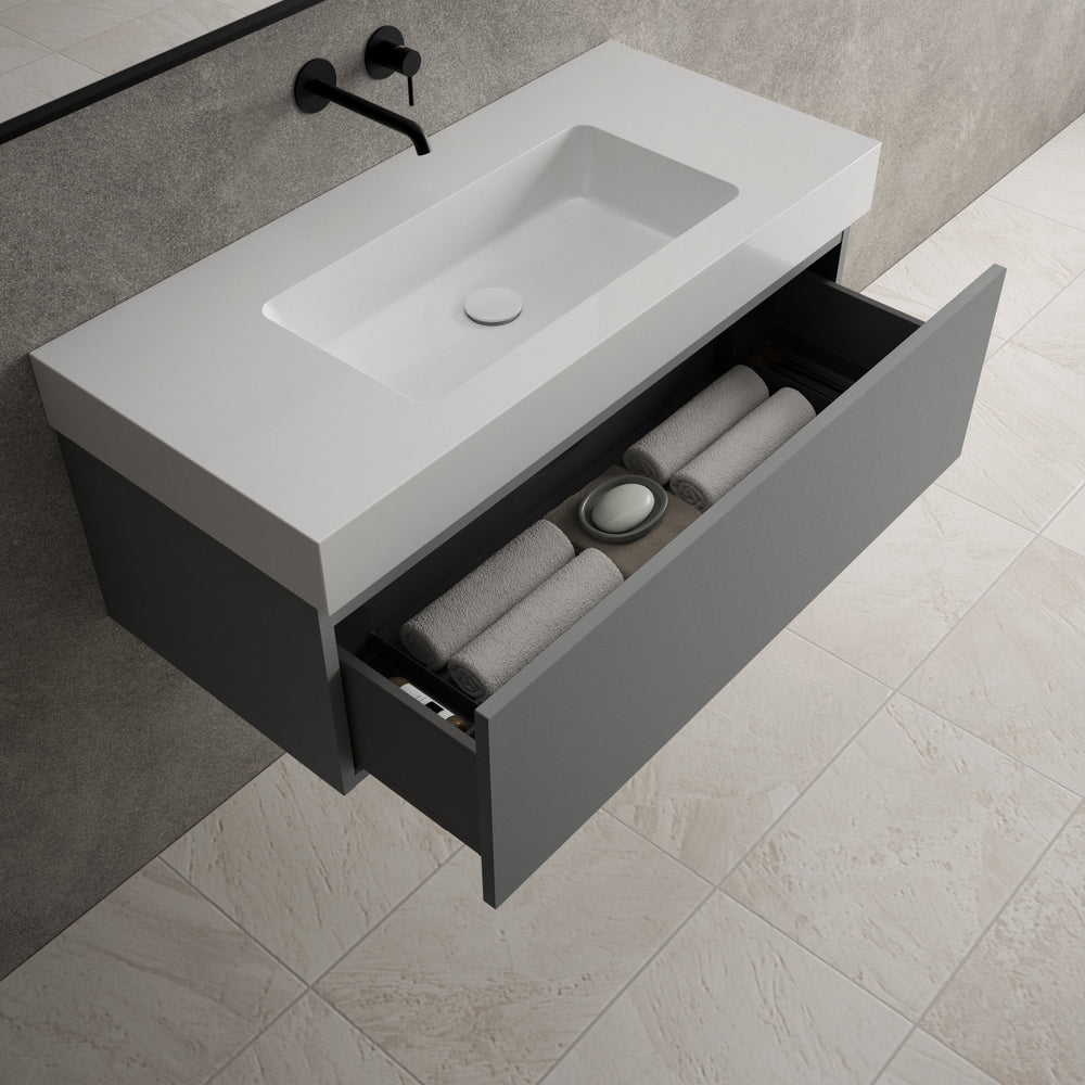 Raffinata One Drawer Vanity Unit With Beyondstone BLOC Basin - Matt Dust 1000mm
