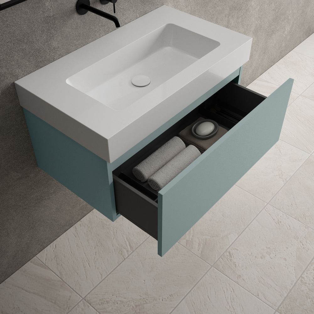 Raffinata One Drawer Vanity Unit With Beyondstone BLOC Basin - Matt Fjord 800mm