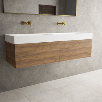 Raffinata Two Drawer Vanity Unit With Beyondstone BLOC Double Basin - Oak 1400mm