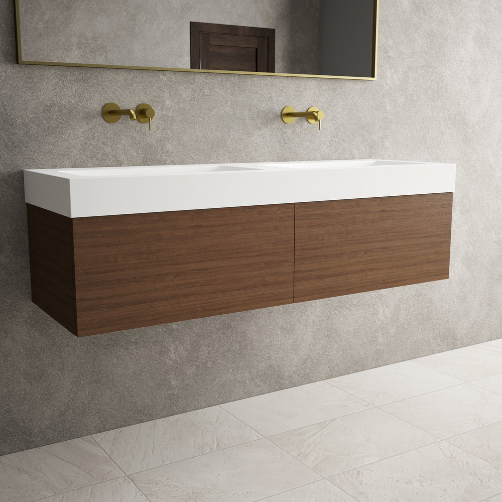 Raffinata Two Drawer Vanity Unit With Beyondstone BLOC Double Basin - Walnut 1400mm