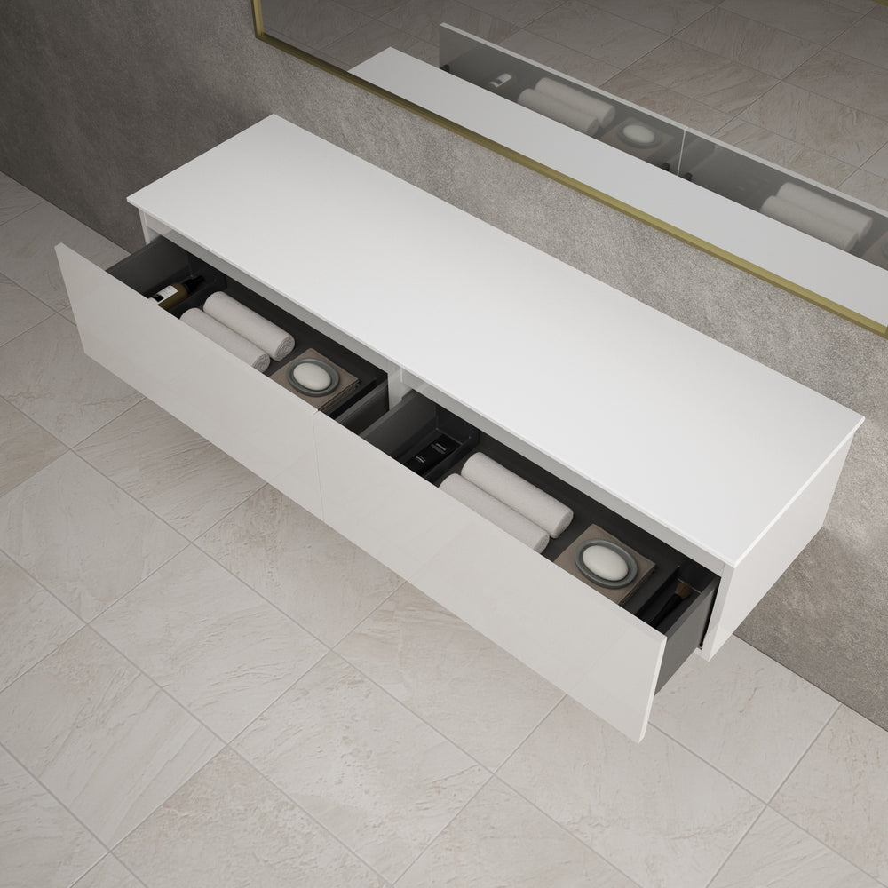 Raffinata Two Drawer Countertop Vanity Unit - Gloss White 1600mm