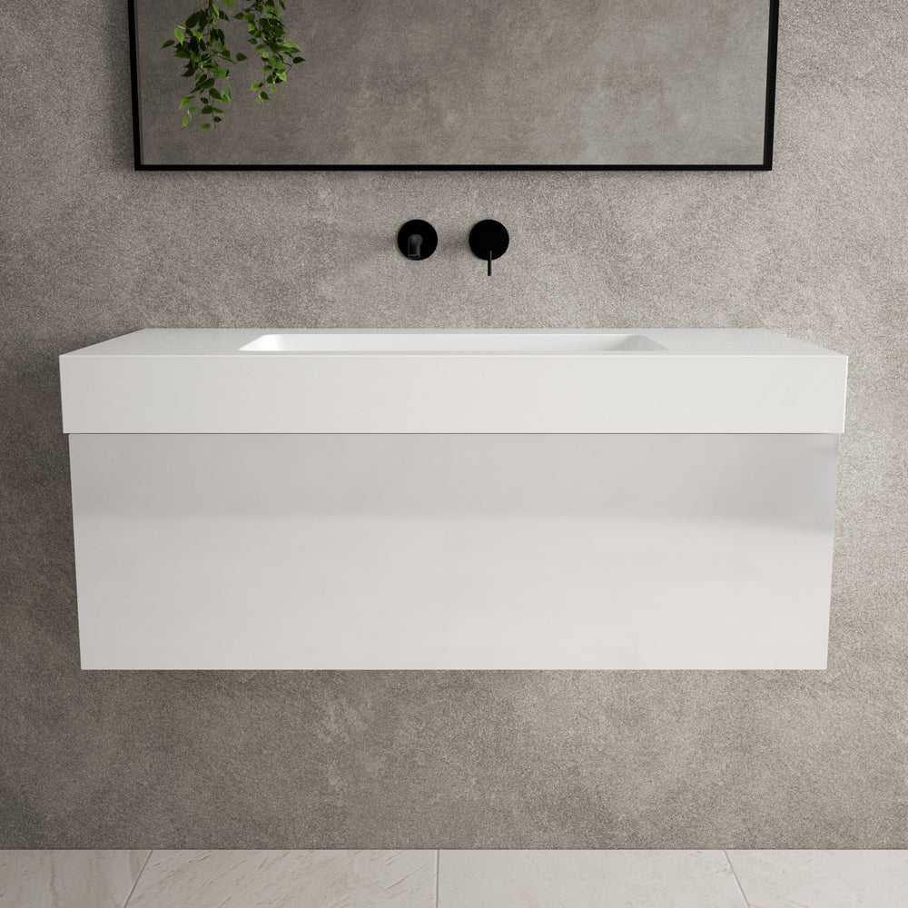 Raffinata One Drawer Vanity Unit With Beyondstone BLOC Basin - Gloss White 1000mm
