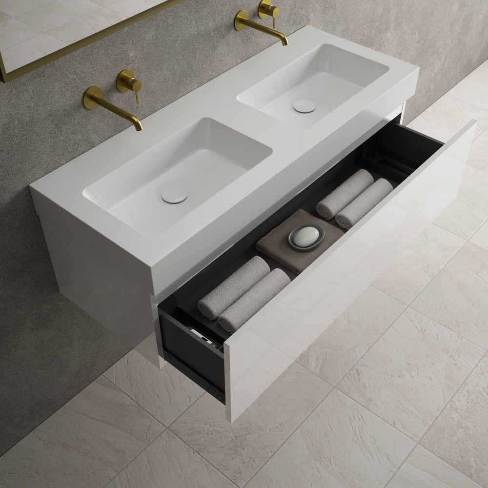 Raffinata One Drawer Vanity Unit With Beyondstone Double BLOC Basin - Gloss White 1200mm