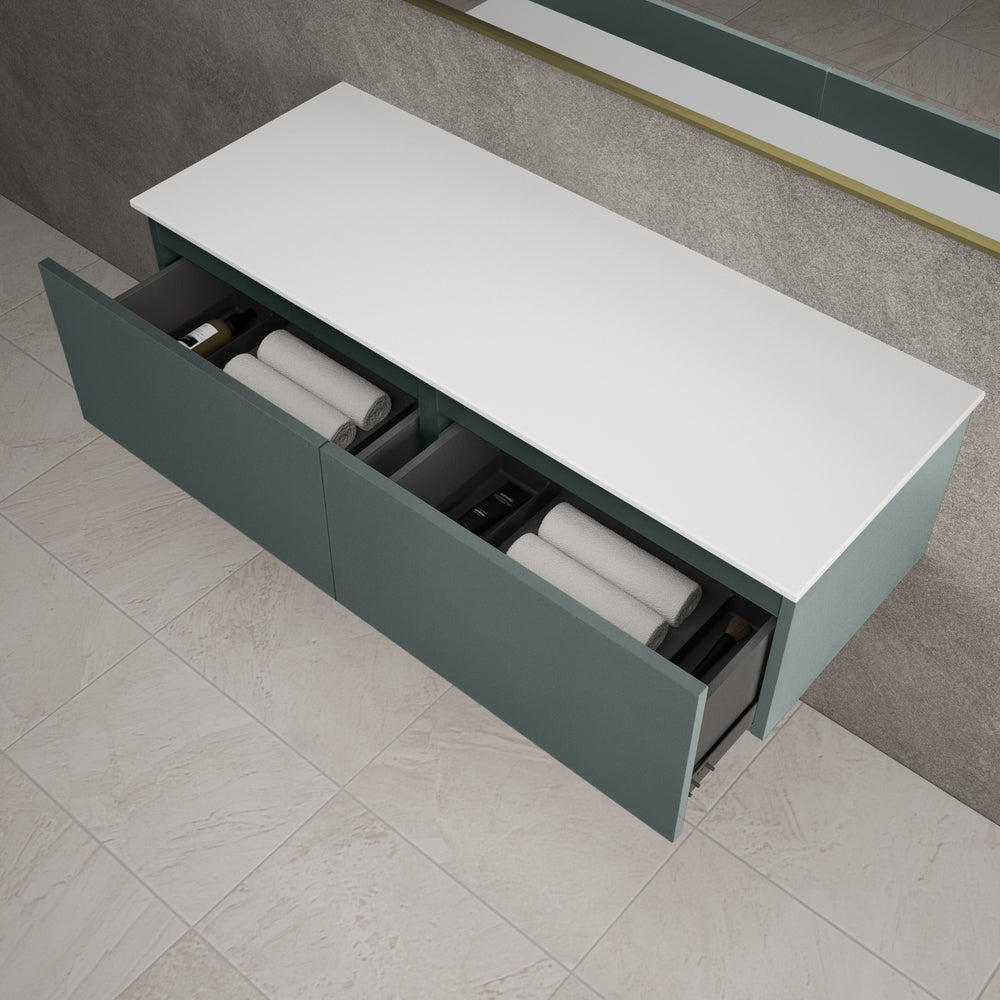 Raffinata Two Drawer Countertop Vanity Unit - Matt Dark Green 1200mm