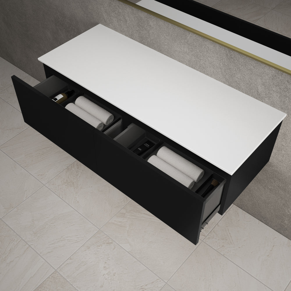 Raffinata Two Drawer Countertop Vanity Unit - Matt Black 1200mm
