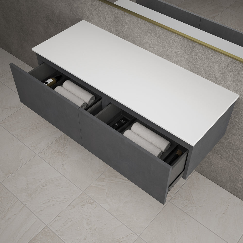 Raffinata Two Drawer Countertop Vanity Unit - Dark Concrete 1200mm