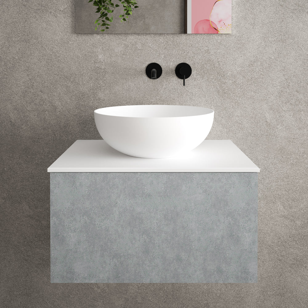 Raffinata Single Drawer Countertop Vanity Unit - Light Concrete 600mm