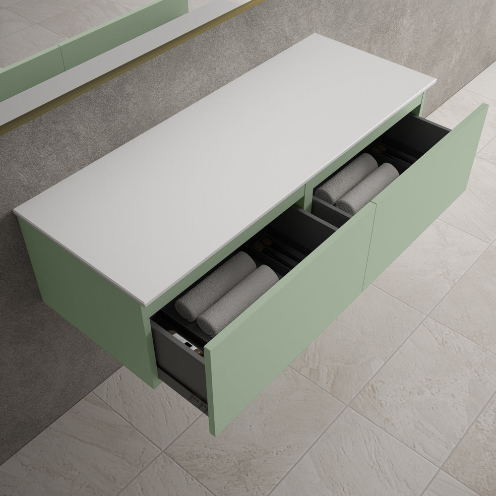 Raffinata Two Drawer Countertop Vanity Unit - Matt Light Green 1200mm