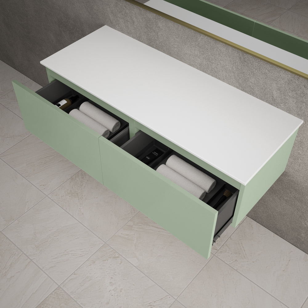 Raffinata Two Drawer Countertop Vanity Unit - Matt Light Green 1200mm