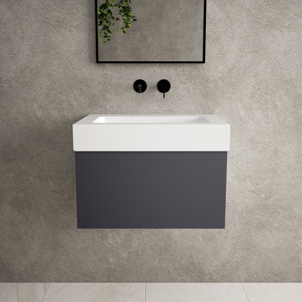Raffinata One Drawer Vanity Unit  With Beyondstone BLOC Basin - Matt Graphite 600mm image