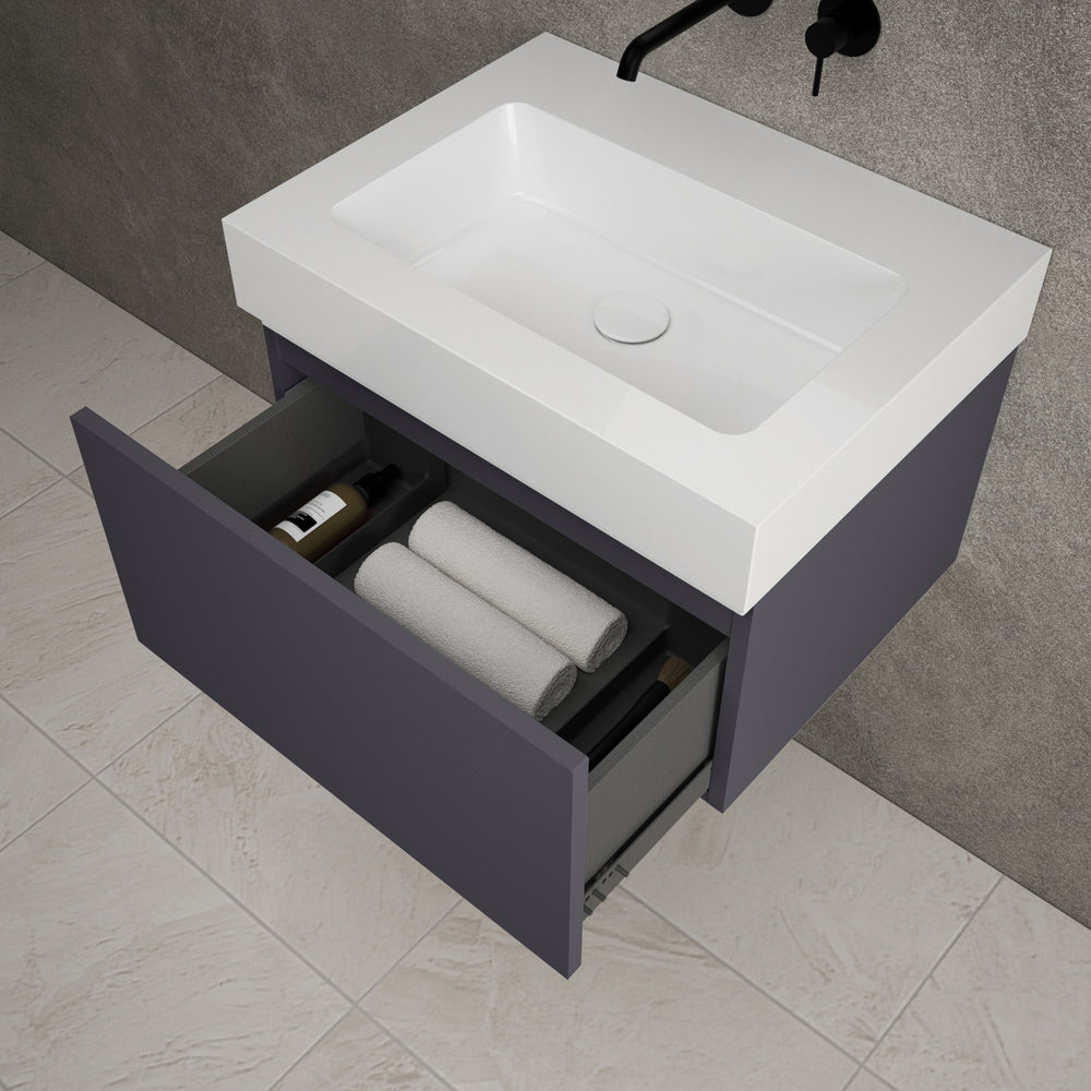 Raffinata One Drawer Vanity Unit  With Beyondstone BLOC Basin - Matt Graphite 600mm