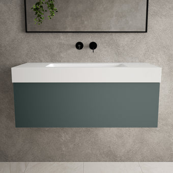 Raffinata One Drawer Vanity Unit With Beyondstone BLOC Basin - Matt Dark Green 1000mm