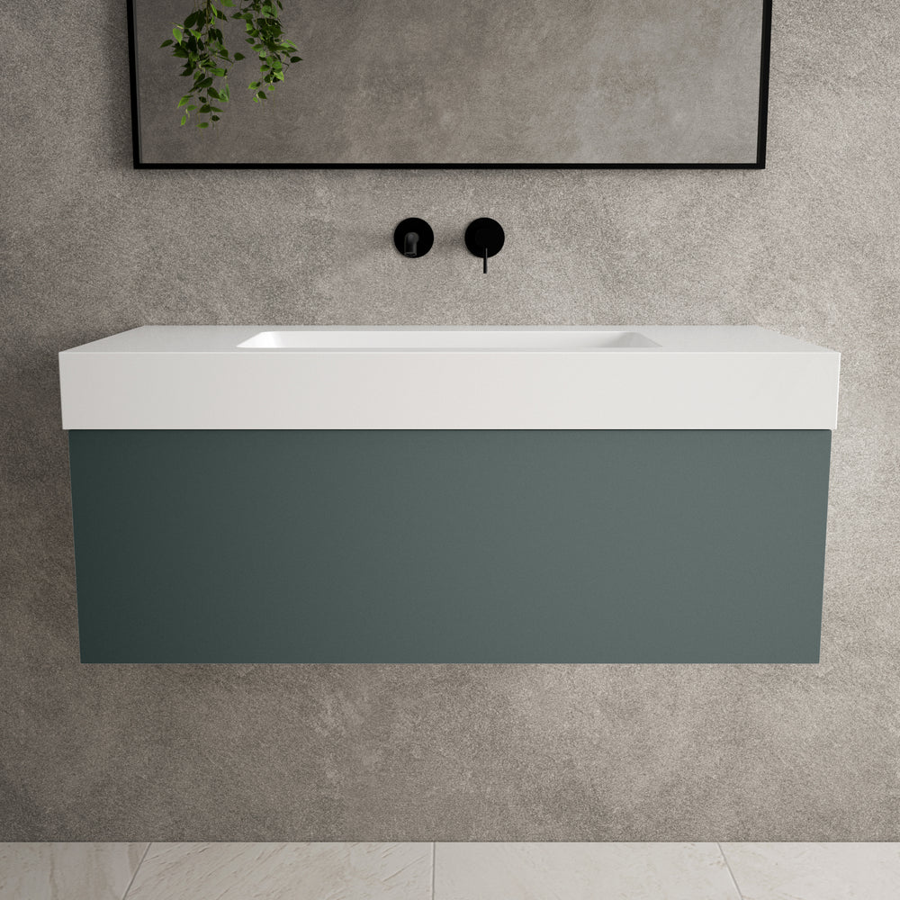 Raffinata One Drawer Vanity Unit With Beyondstone BLOC Basin - Matt Dark Green 1000mm
