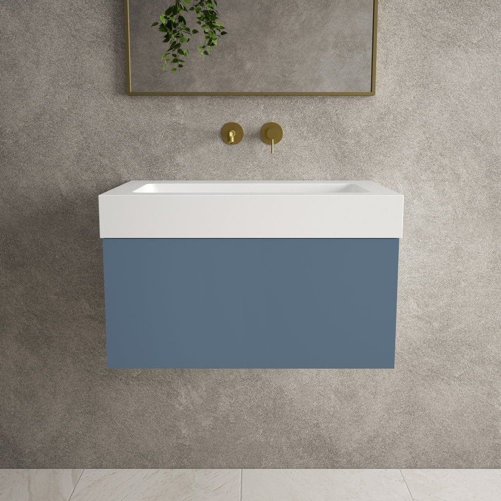Raffinata One Drawer Vanity Unit  With Beyondstone BLOC Basin - Matt Navy 700mm