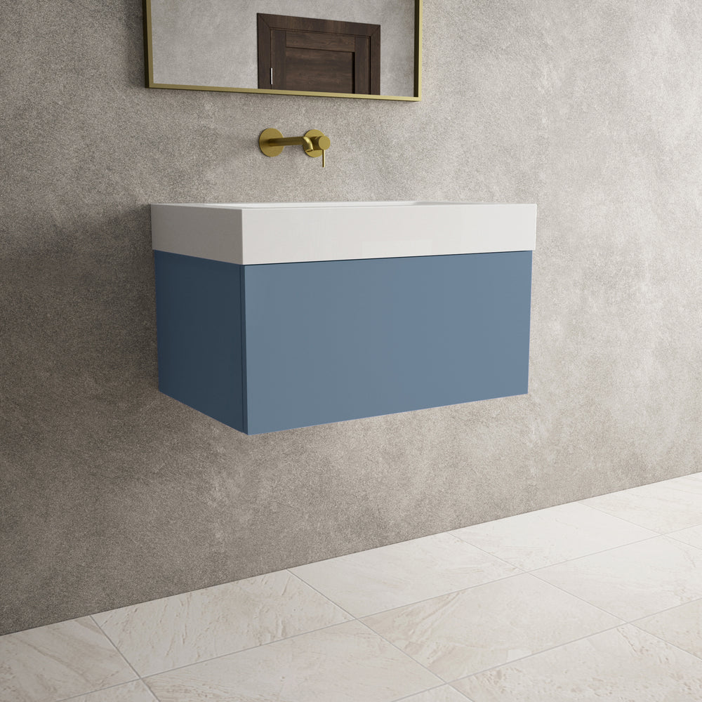 Raffinata One Drawer Vanity Unit  With Beyondstone BLOC Basin - Matt Navy 700mm