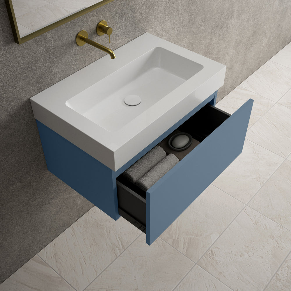 Raffinata One Drawer Vanity Unit  With Beyondstone BLOC Basin - Matt Navy 700mm