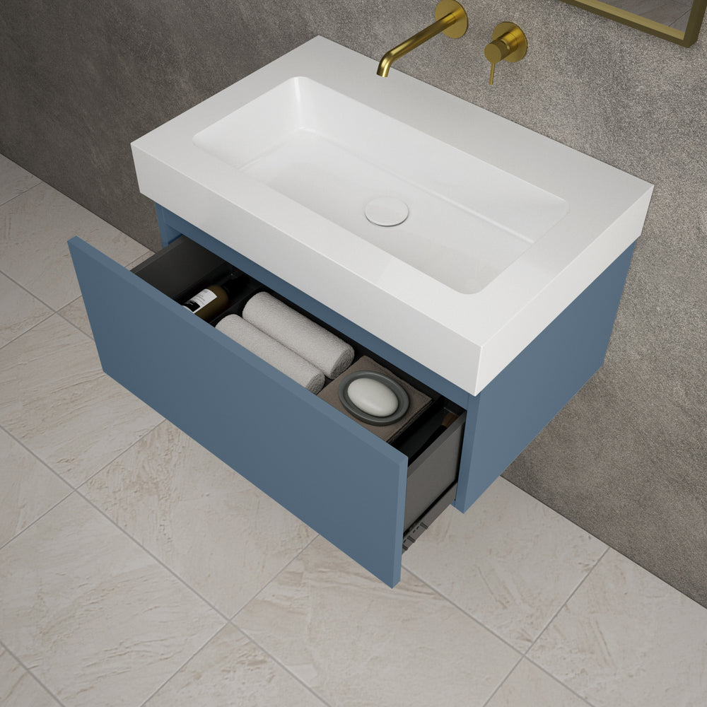 Raffinata One Drawer Vanity Unit  With Beyondstone BLOC Basin - Matt Navy 700mm