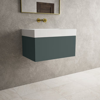 Raffinata One Drawer Vanity Unit  With Beyondstone BLOC Basin - Matt Dark Green 700mm