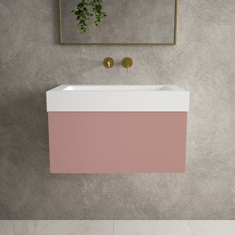 Raffinata One Drawer Vanity Unit  With Beyondstone BLOC Basin - Matt Pink 700mm