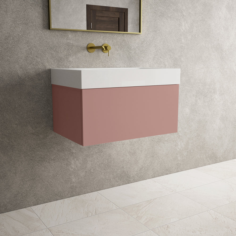 Raffinata One Drawer Vanity Unit  With Beyondstone BLOC Basin - Matt Pink 700mm