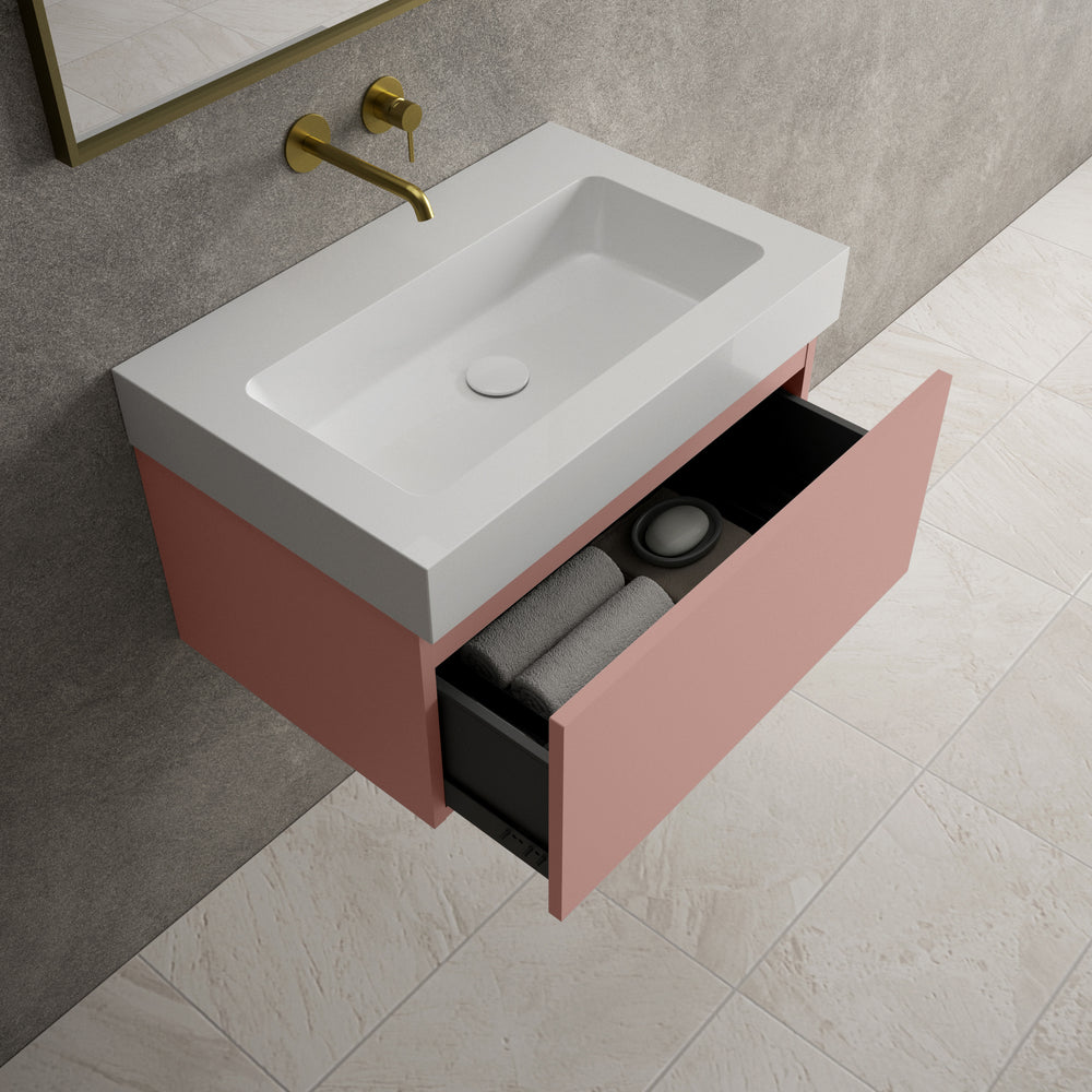 Raffinata One Drawer Vanity Unit  With Beyondstone BLOC Basin - Matt Pink 700mm