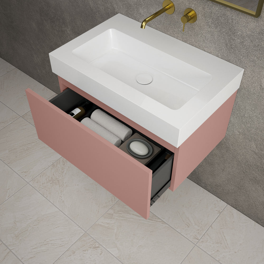 Raffinata One Drawer Vanity Unit  With Beyondstone BLOC Basin - Matt Pink 700mm