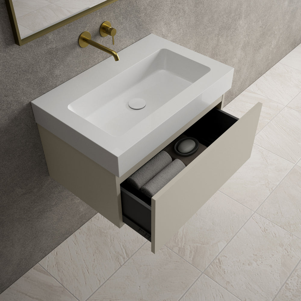 Raffinata One Drawer Vanity Unit  With Beyondstone BLOC Basin - Matt Stone 700mm