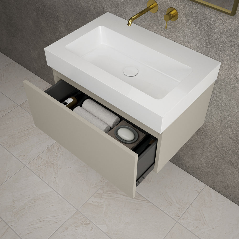 Raffinata One Drawer Vanity Unit  With Beyondstone BLOC Basin - Matt Stone 700mm