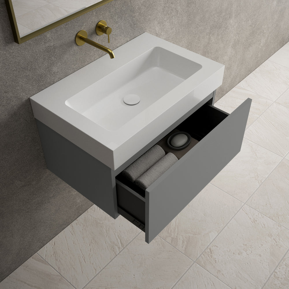 Raffinata One Drawer Vanity Unit  With Beyondstone BLOC Basin - Matt Dust 700mm