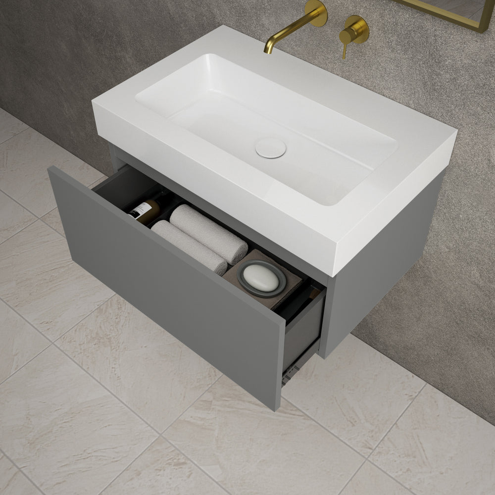 Raffinata One Drawer Vanity Unit  With Beyondstone BLOC Basin - Matt Dust 700mm