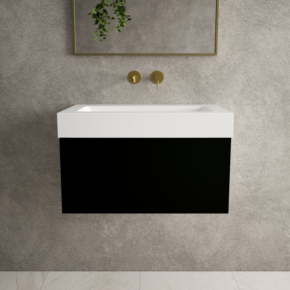 Raffinata One Drawer Vanity Unit  With Beyondstone BLOC Basin - Matt Black 700mm