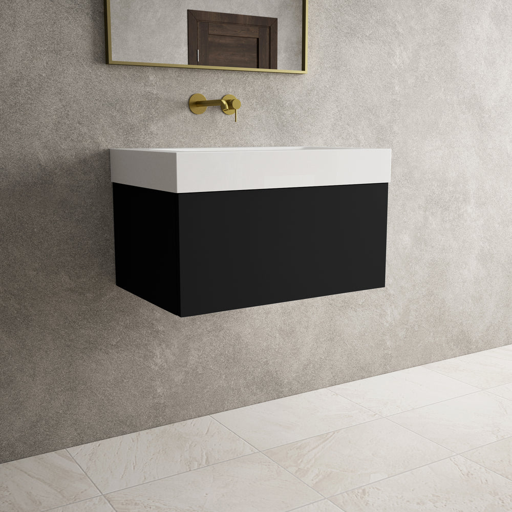 Raffinata One Drawer Vanity Unit  With Beyondstone BLOC Basin - Matt Black 700mm