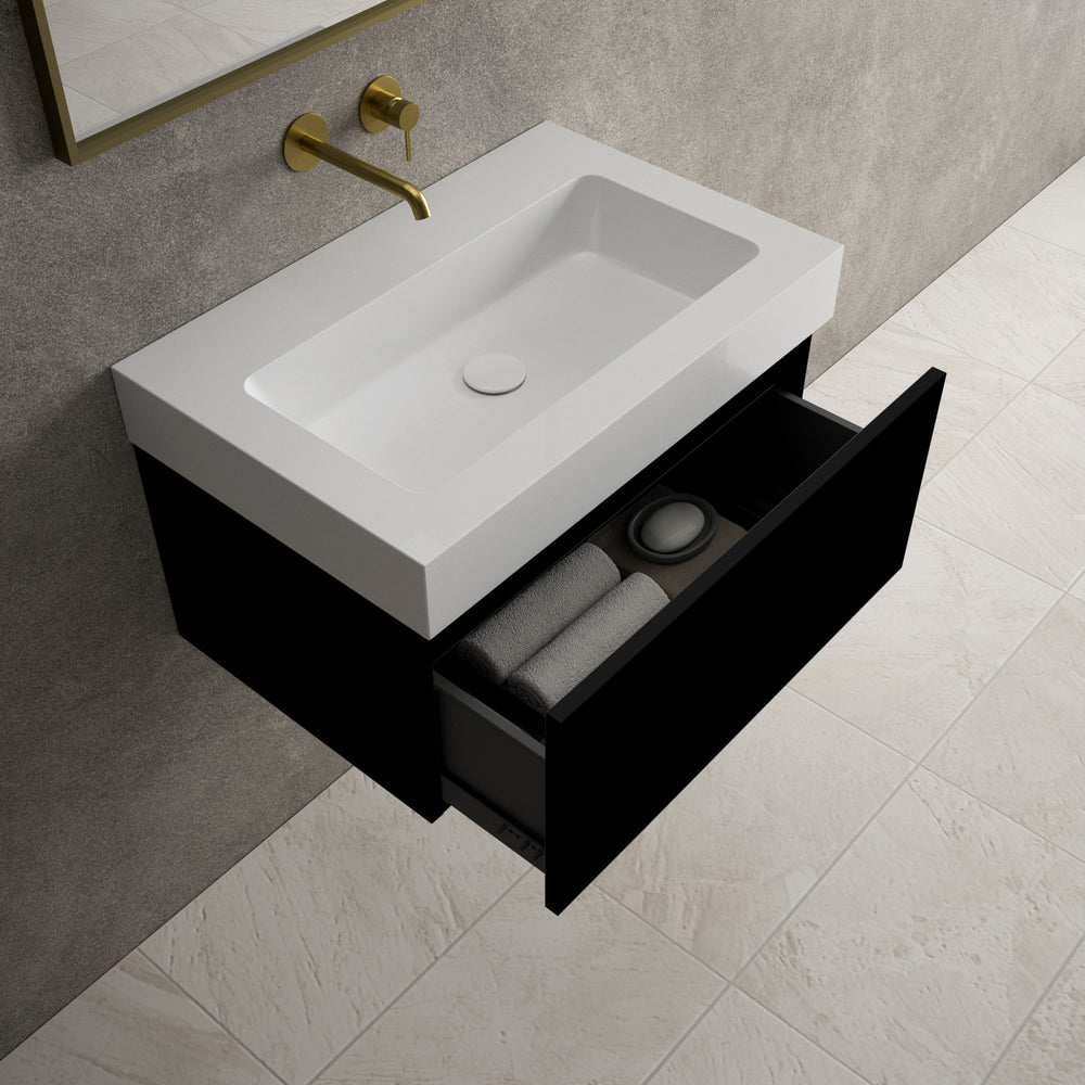 Raffinata One Drawer Vanity Unit  With Beyondstone BLOC Basin - Matt Black 700mm