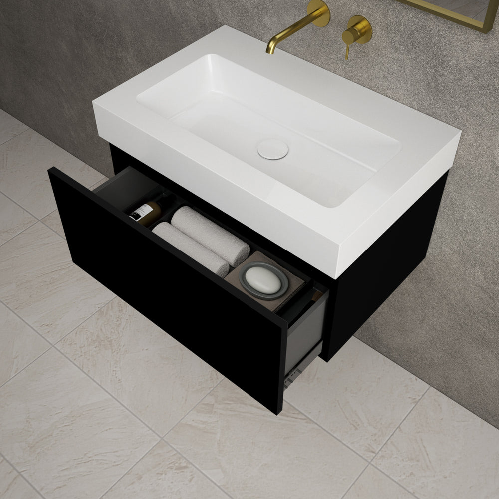 Raffinata One Drawer Vanity Unit  With Beyondstone BLOC Basin - Matt Black 700mm