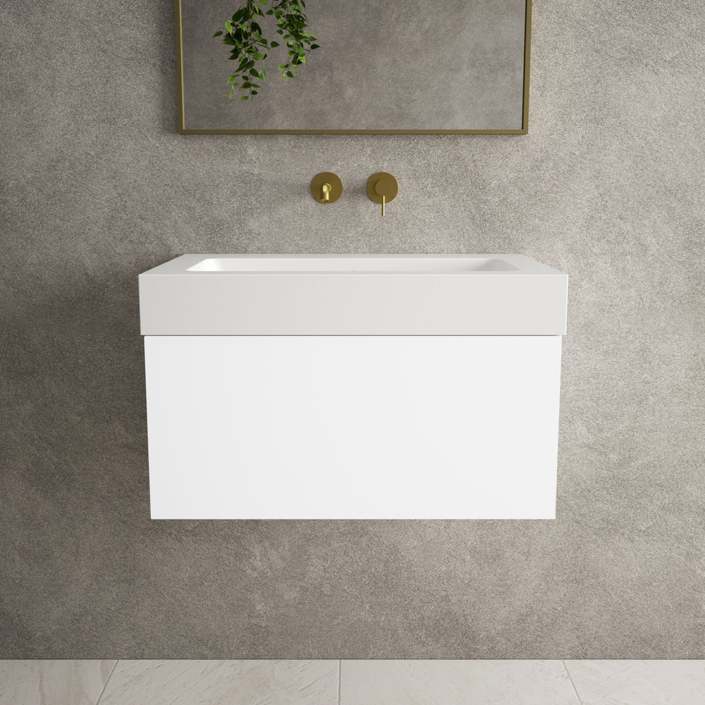 Raffinata One Drawer Vanity Unit  With Beyondstone BLOC Basin - Matt White 700mm