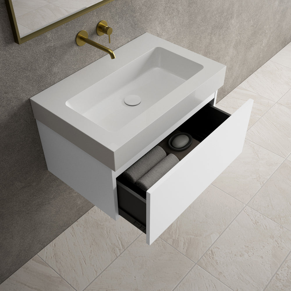 Raffinata One Drawer Vanity Unit  With Beyondstone BLOC Basin - Matt White 700mm