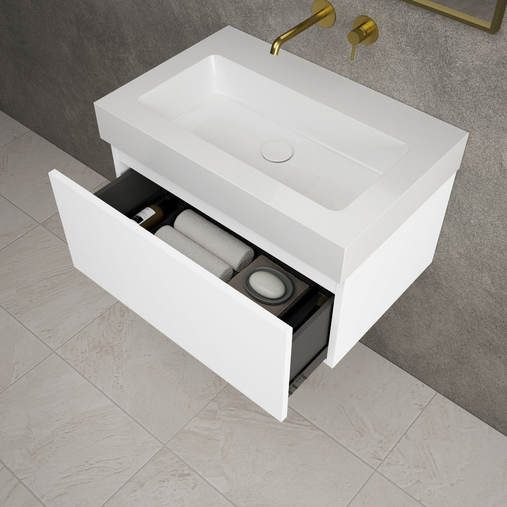 Raffinata One Drawer Vanity Unit  With Beyondstone BLOC Basin - Matt White 700mm